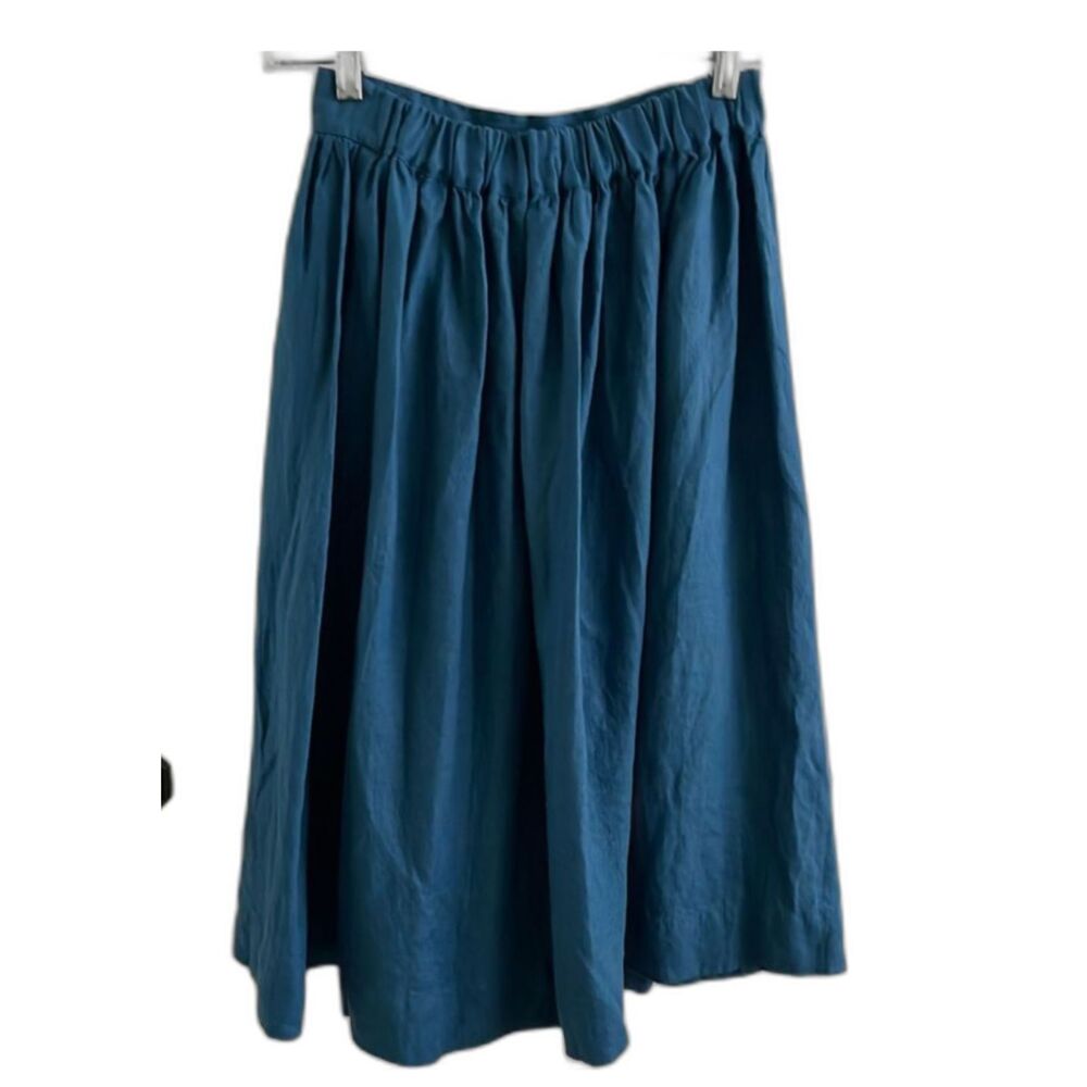 EUC NotPerfectLinen NPL 1950s City Skirt Midi Blue Linen Skirt Sz S/M Indigo
